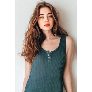 NWT Chaser Tank Top Sparkle Thermal Henley Snaps Sleeveless Blue Size Medium